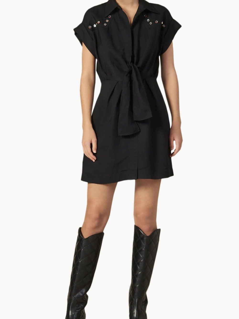 SANDRO Mavel Stud Detail Shirtdress SIZE L